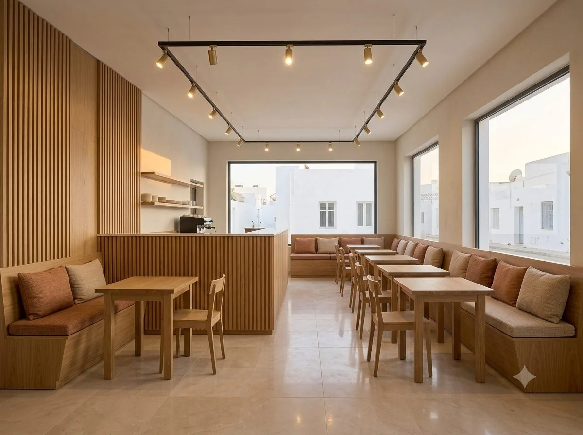 Réalisation : comptoir et banquettes en bois pour restaurant